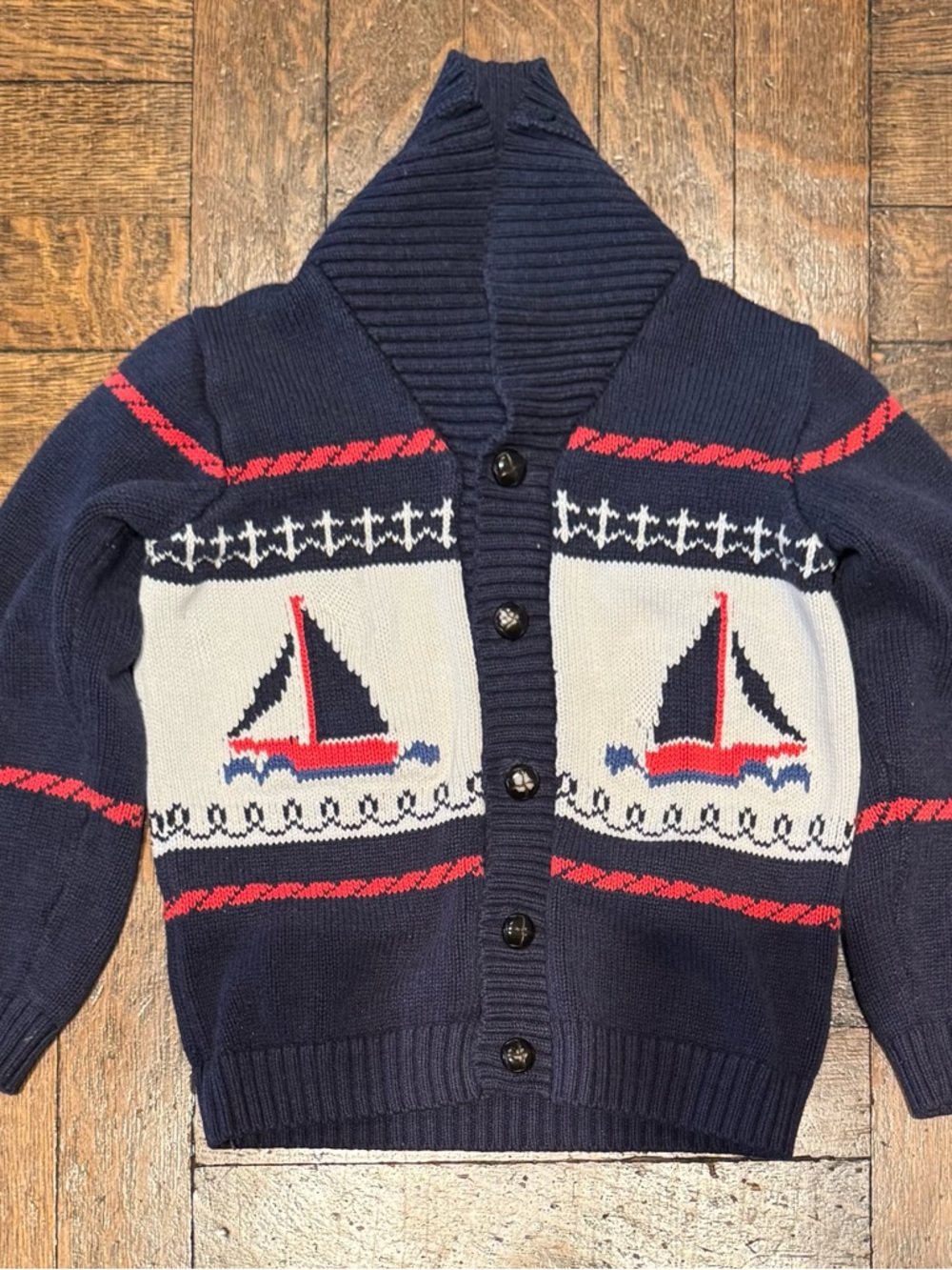 Janie and Jack Navy Blue Cotton Child’s Sailboat Cardigan Sweater Size 4